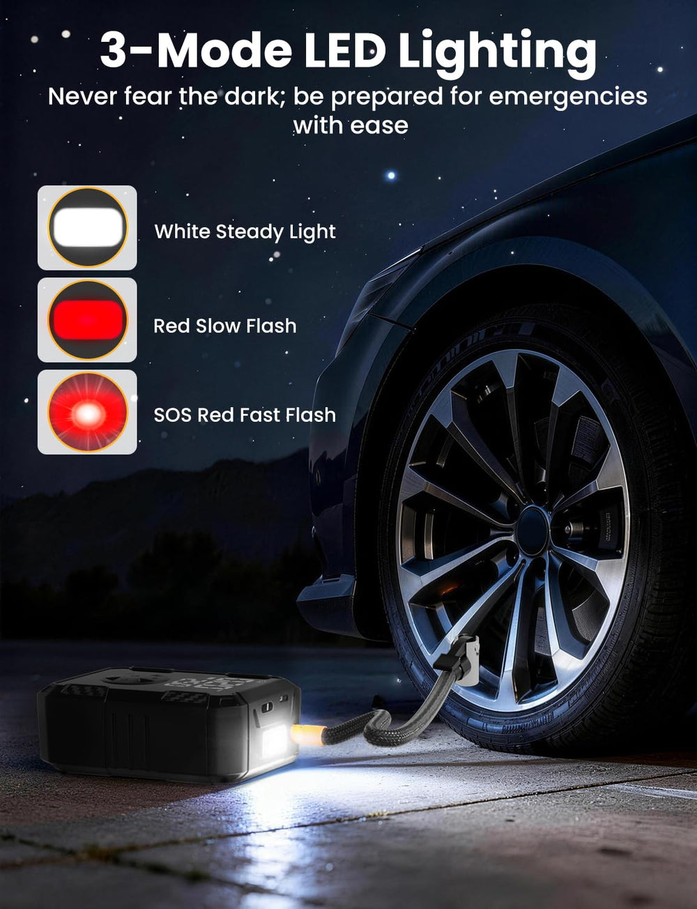 Oasser LED light modes at night for roadside visibility and safety benefit