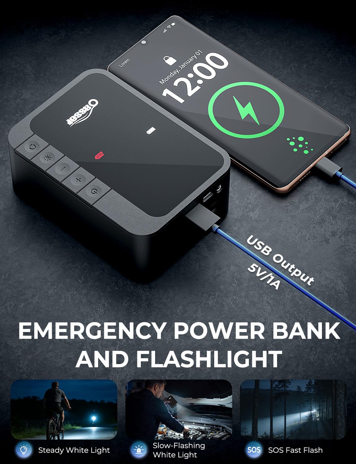 Oasser LED light in SOS mode aiding nighttime safety