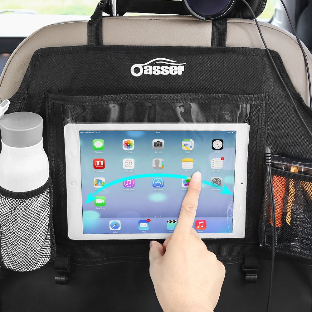 Oasser mesh bottle pocket detail storing drinks and chargers for easy access