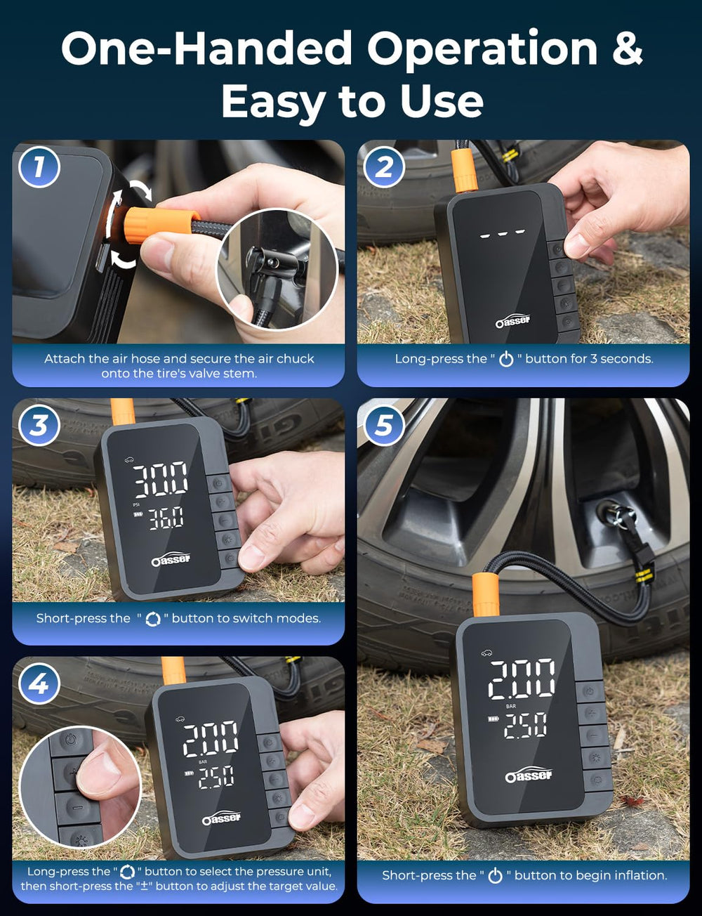 Oasser nozzles and accessories laid out for broad compatibility