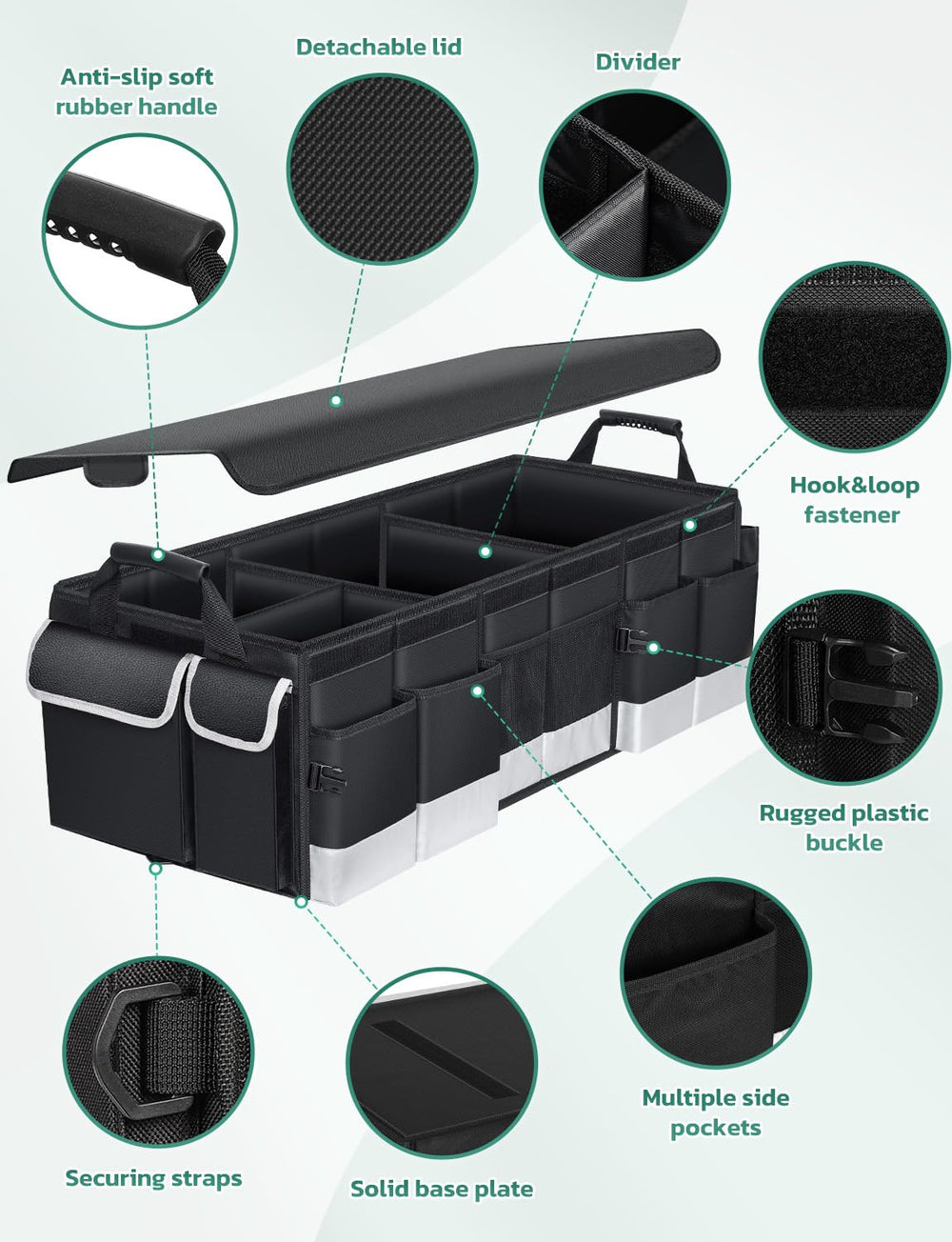Oasser organizer open with groceries and gear neatly separated for easy access