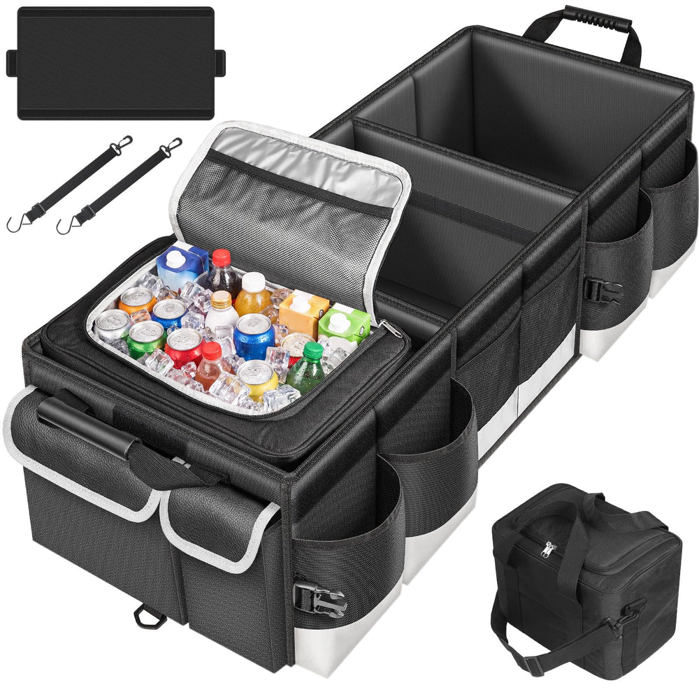 Oasser trunk organizer front view showing roomy compartments and neat storage