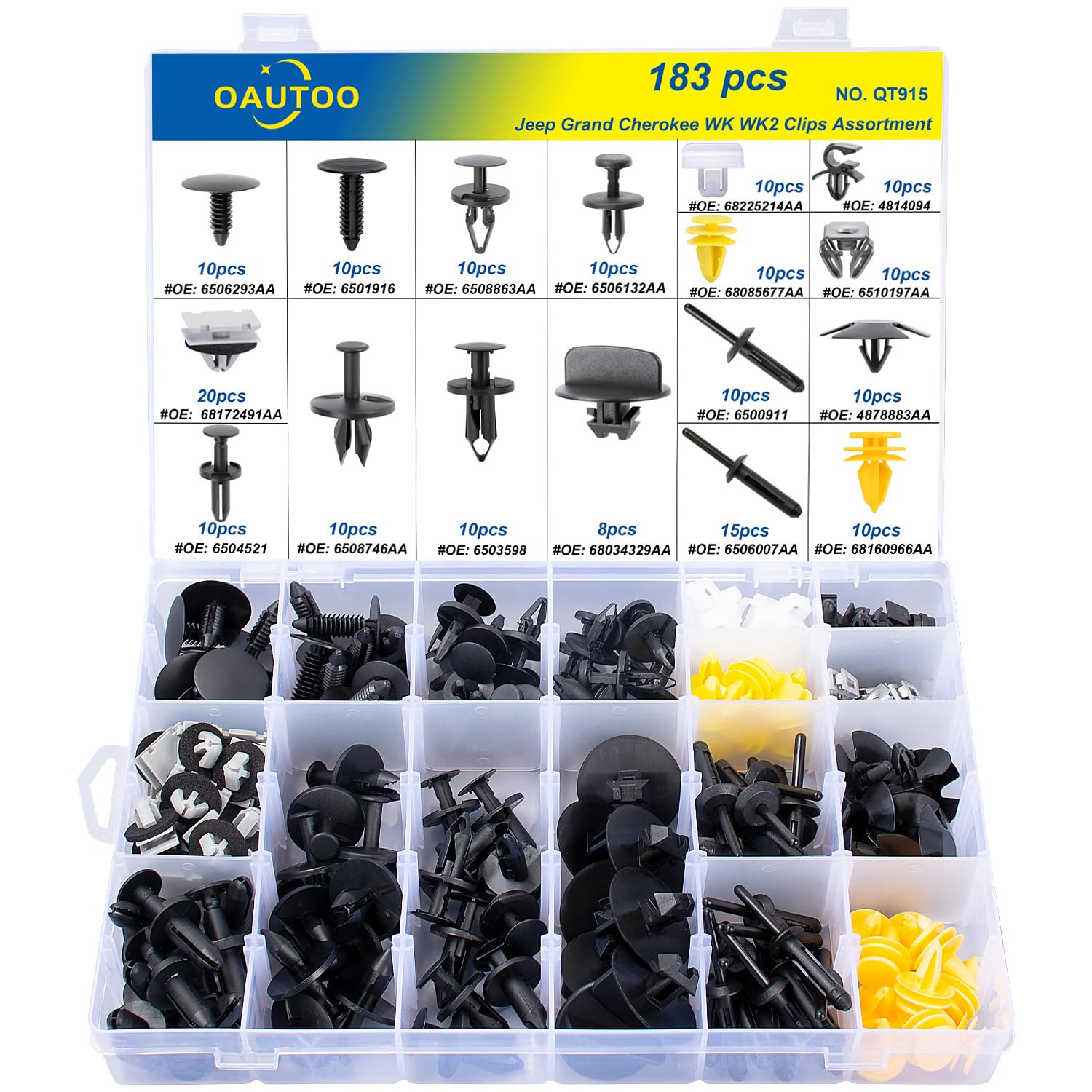OAUTOO front-of-packaging showing kit and included part list for quick identification