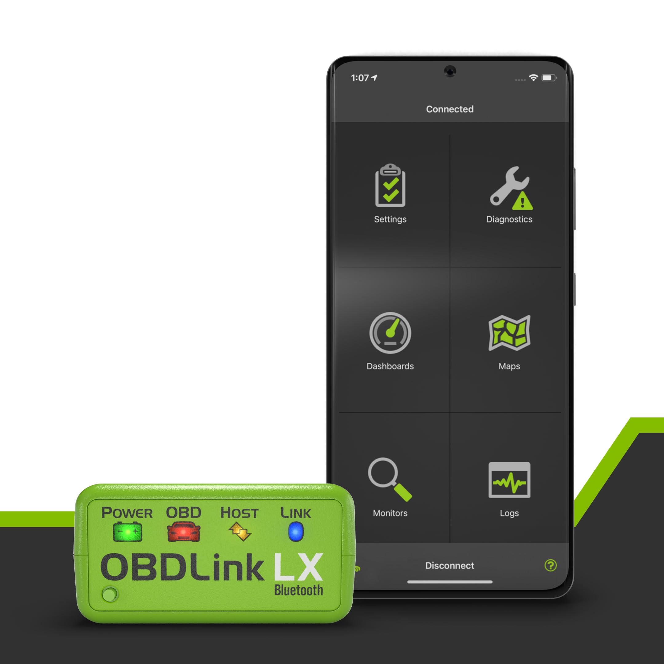 OBDLink LX paired to Android phone displaying live data for quick diagnostics benefit