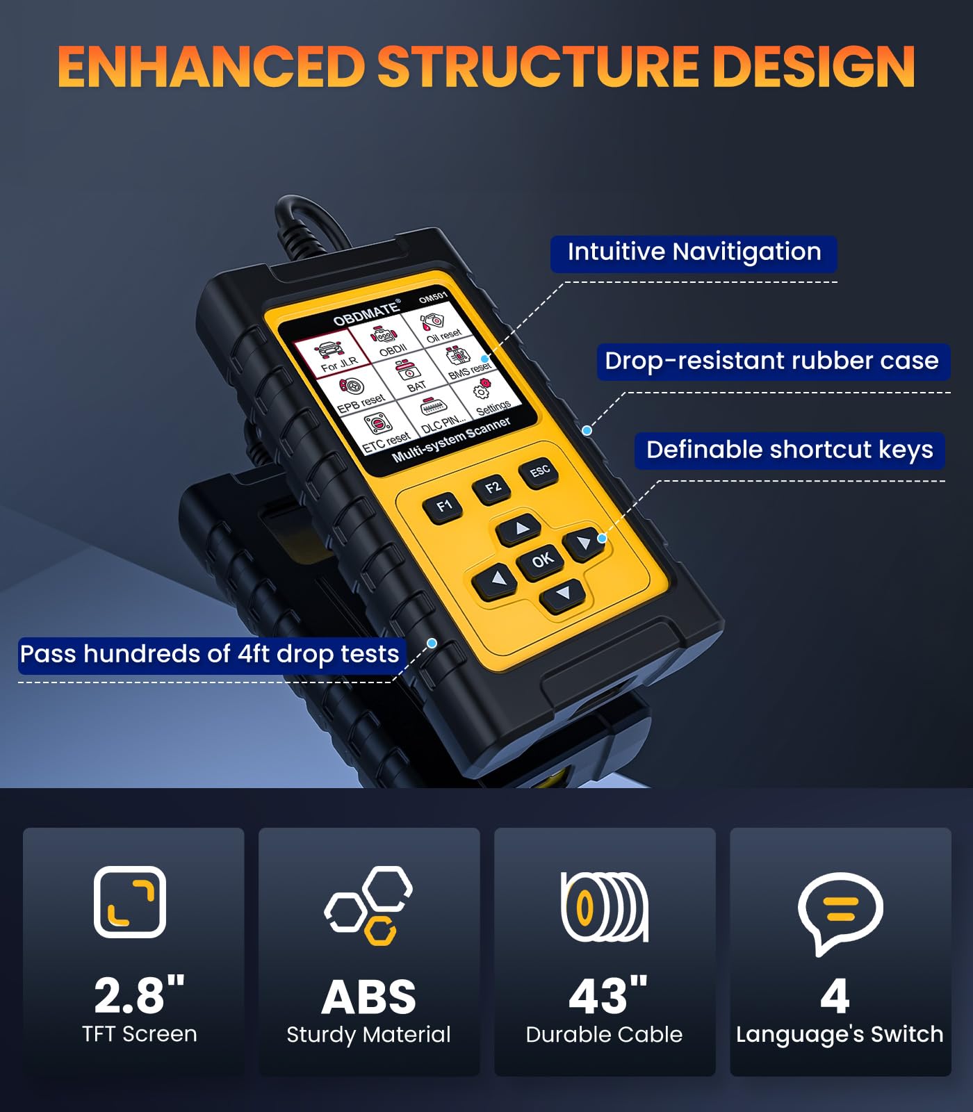 OBDMATE OM501 in garage lifestyle shot helping DIYers perform maintenance confidently