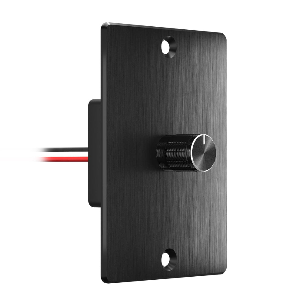Obeaming front panel dimmer showing knob and push button, durable finish benefit
