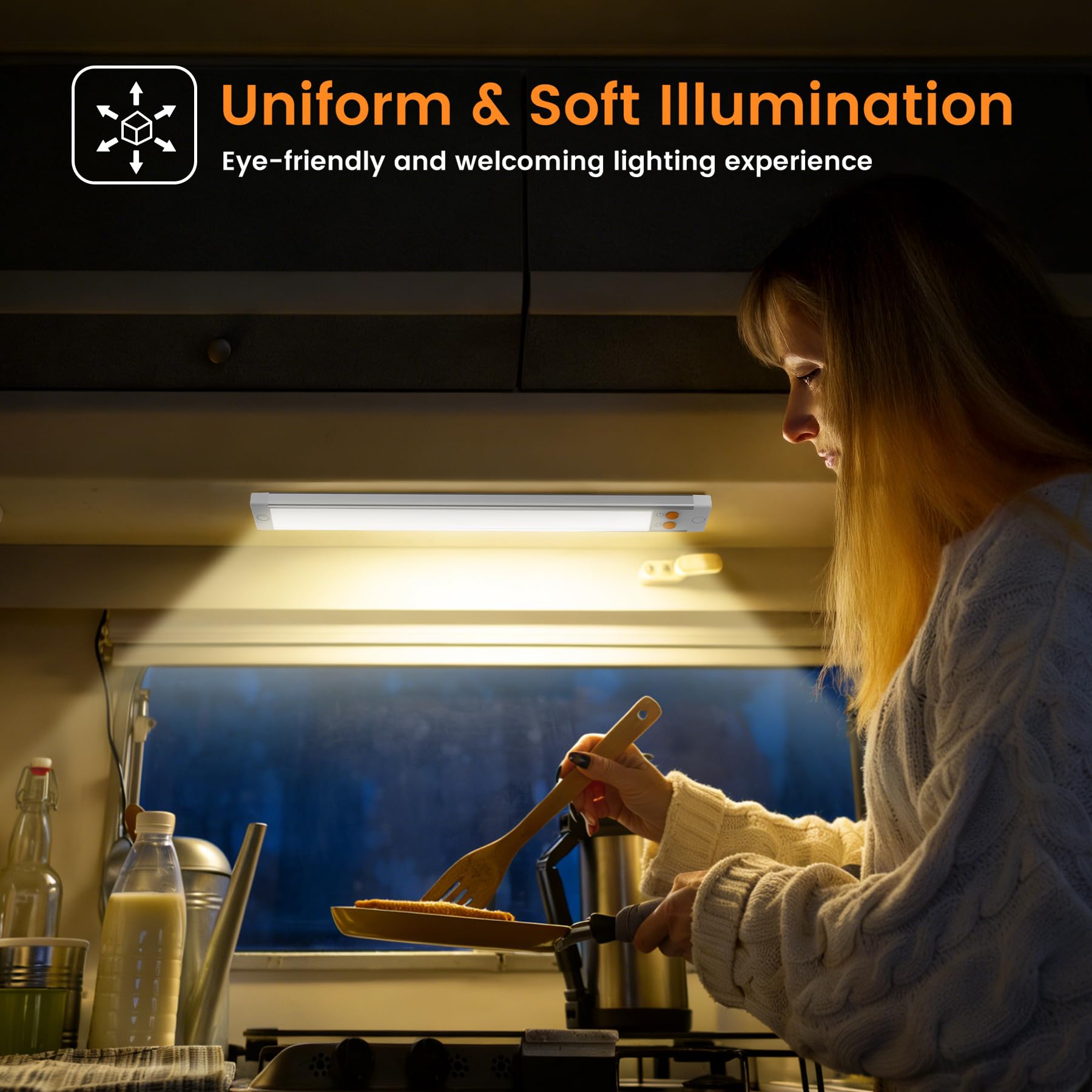 Obeaming under-cabinet installation in an RV providing bright task lighting
