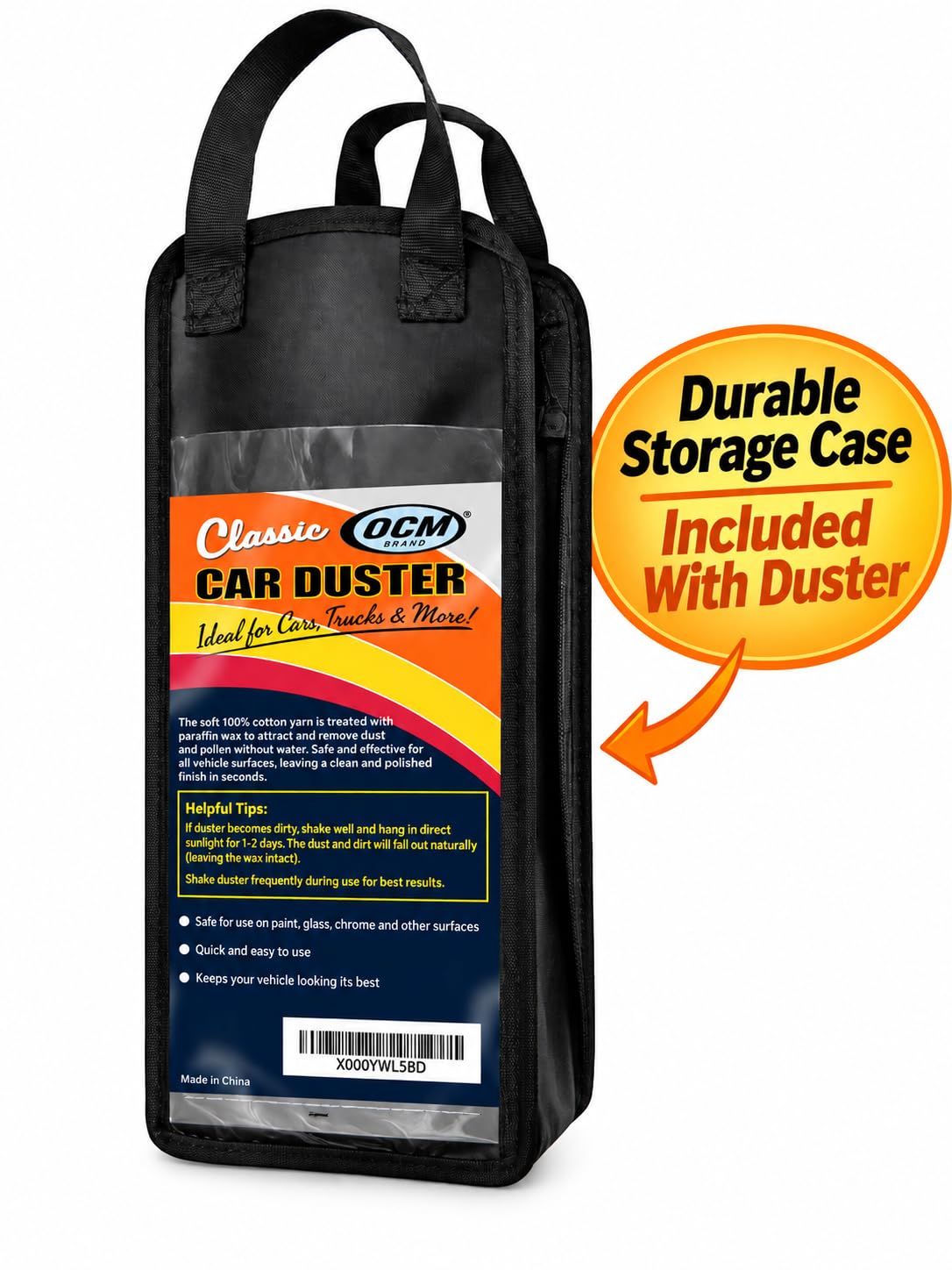 OCM Brand duster with protective storage case preserving threads during storage