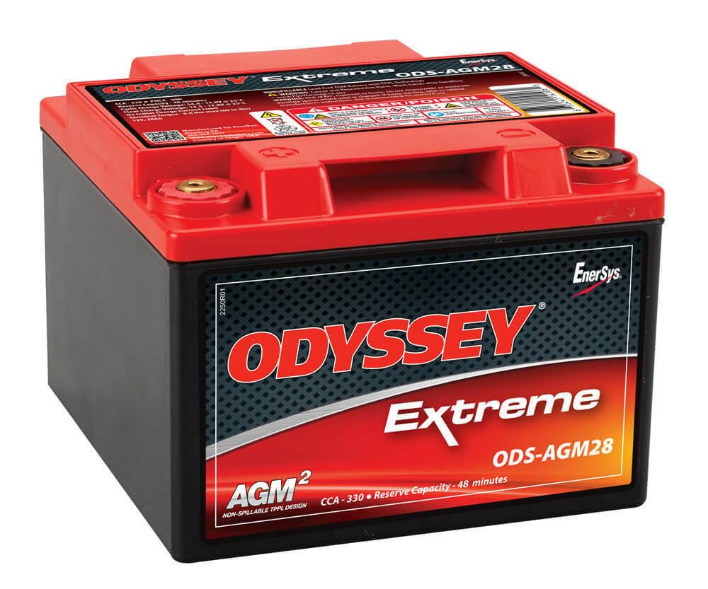 Odyssey AGM28L front label showing model and benefits for reliable starts