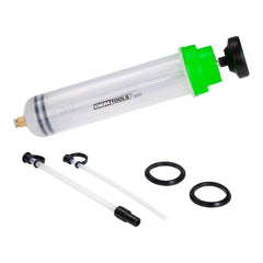 OEMTOOLS pump front view showing compact design and port locations for easy storage