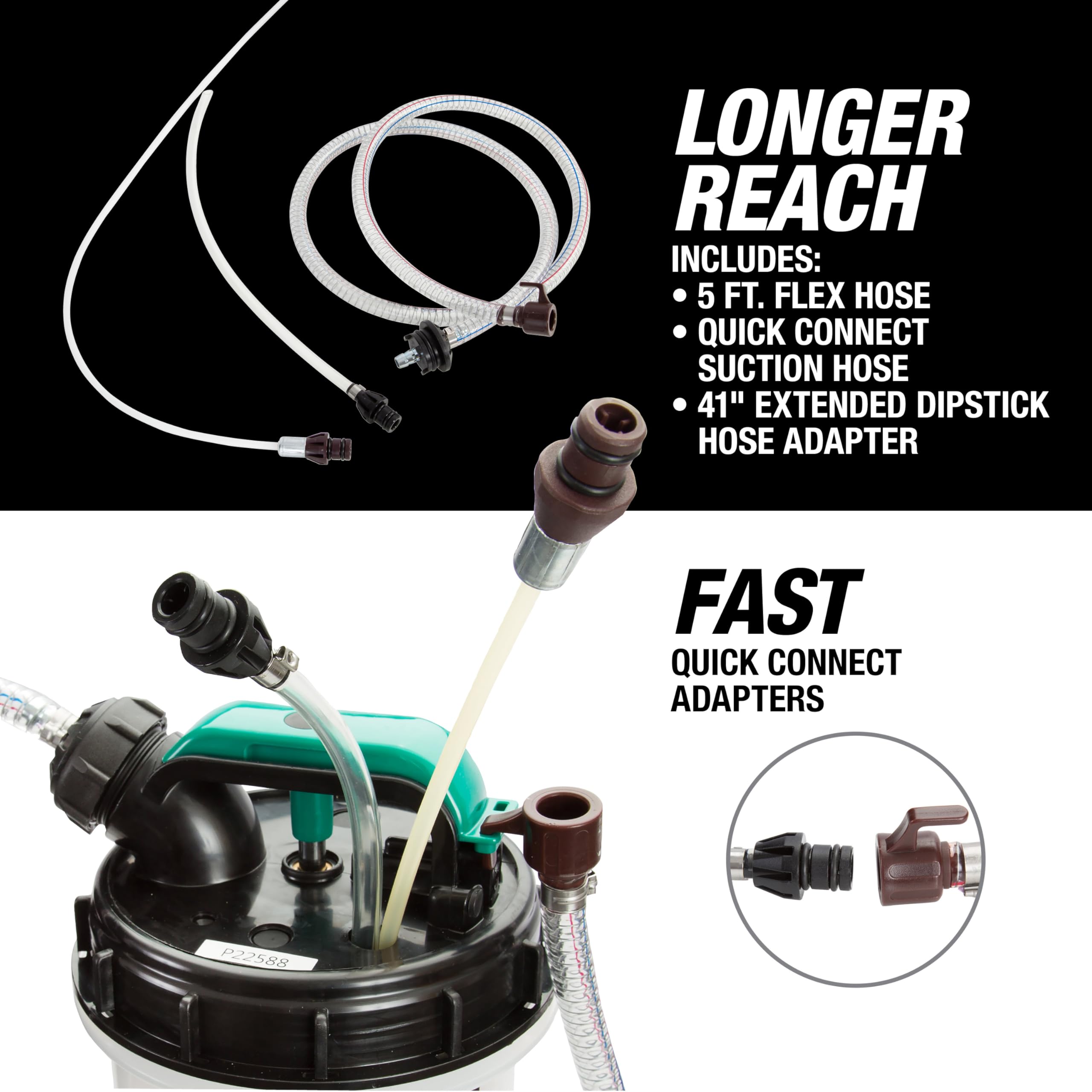 OEMTOOLS long 41-inch dipstick hose extended into tight space for deep-reach extraction