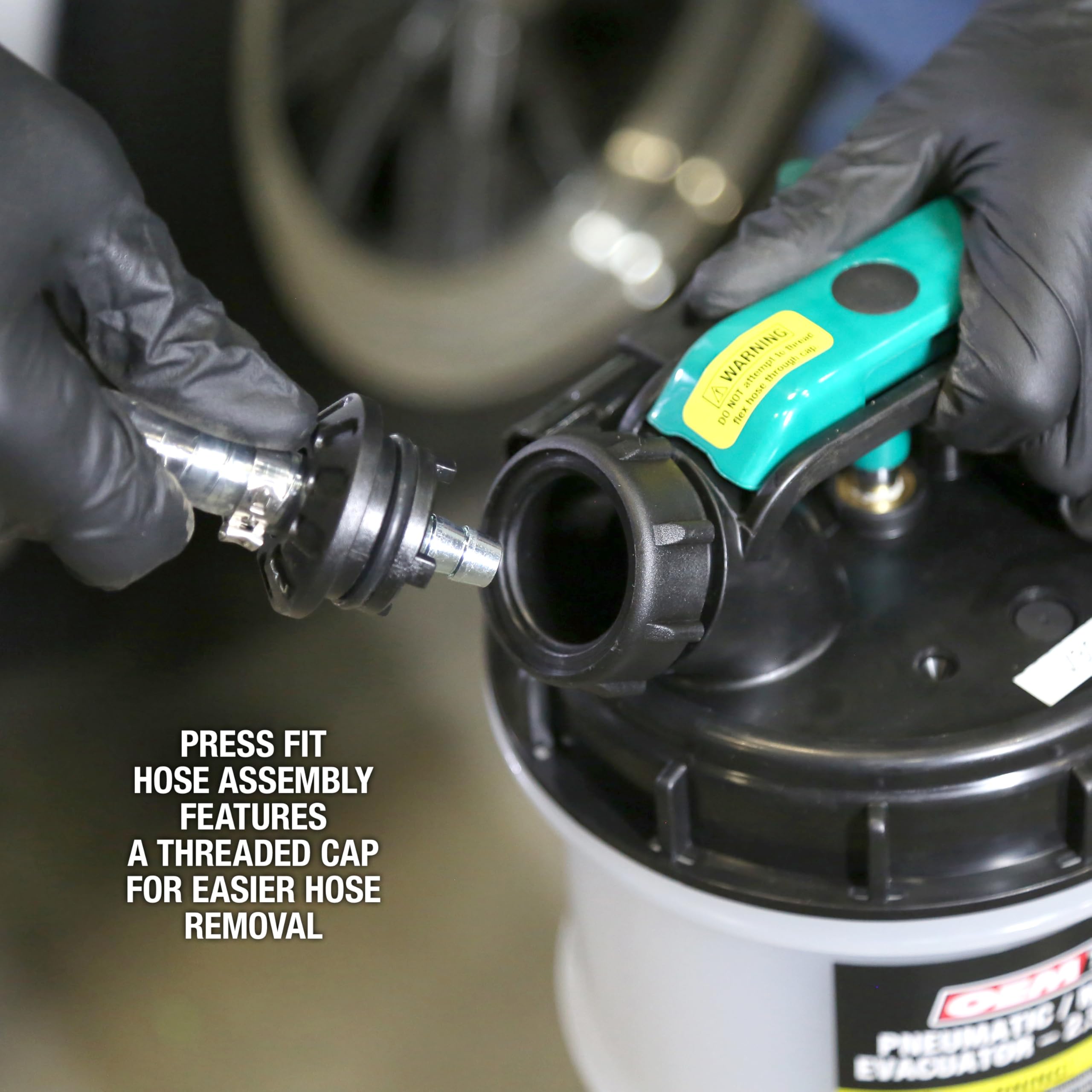 OEMTOOLS capacity scale markings on tank showing 5.3L volume for accurate fills