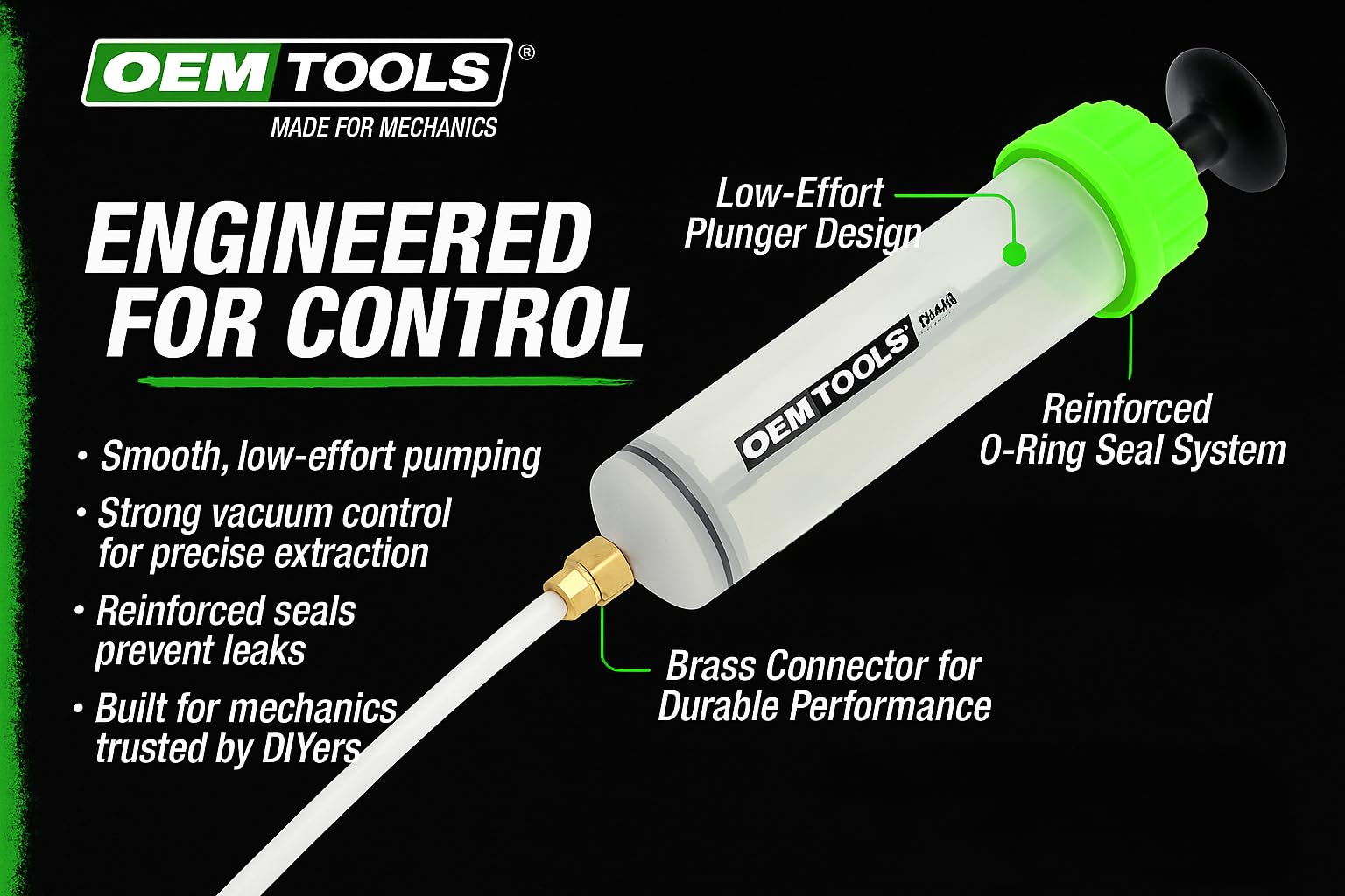 OEMTOOLS pump handle close-up showing ergonomic grip for controlled manual extraction