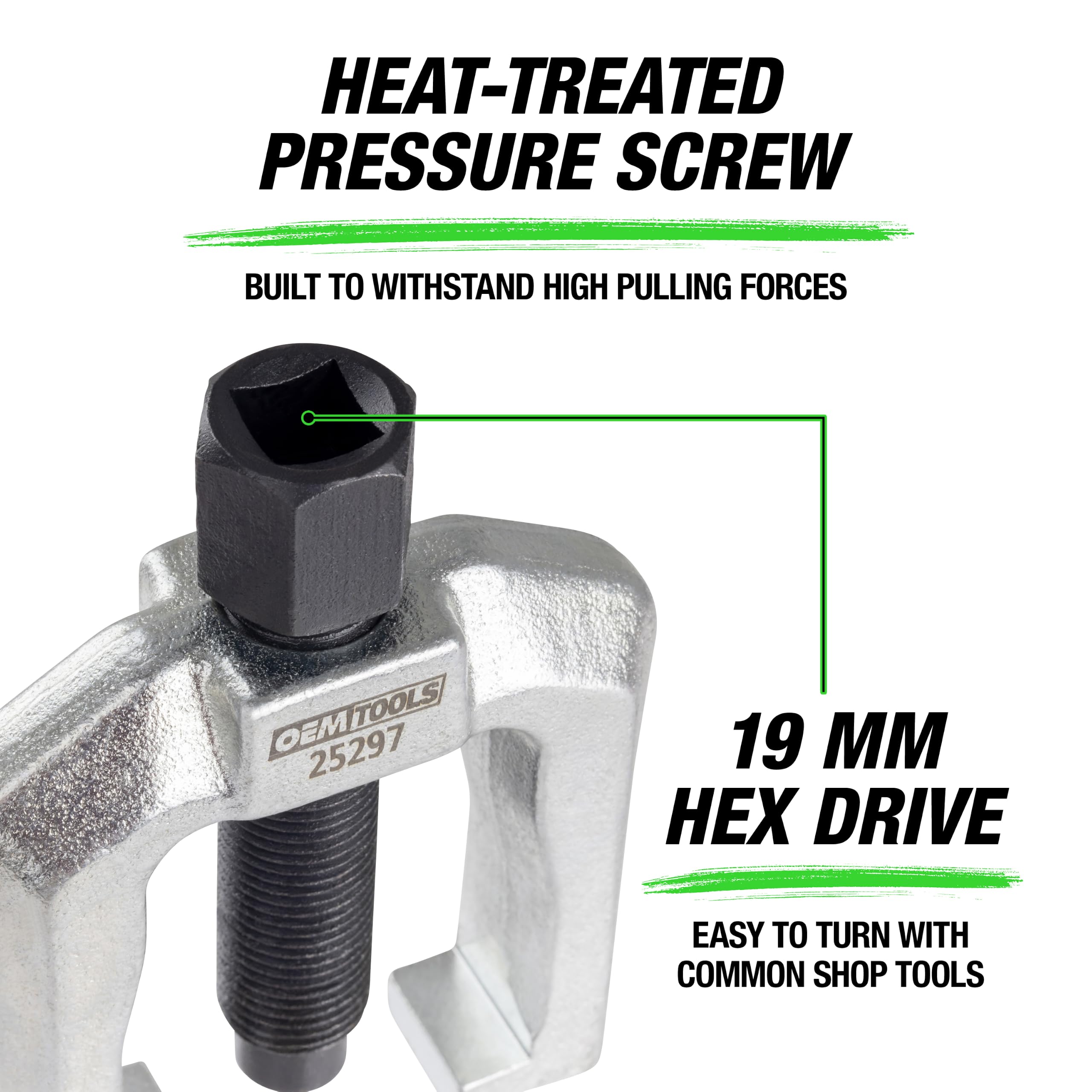 OEMTOOLS puller in use on tie rod end demonstrating controlled removal