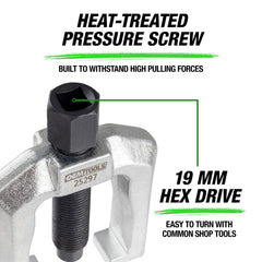 OEMTOOLS puller in use on tie rod end demonstrating controlled removal