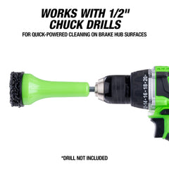 OEMTOOLS pad mounted on drill demonstrating quick hub cleaning