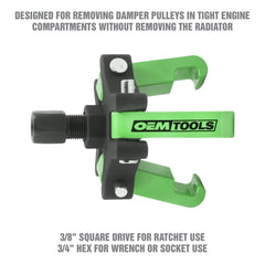 OEMTOOLS three-jaw puller close-up showing secure grip for safer removal