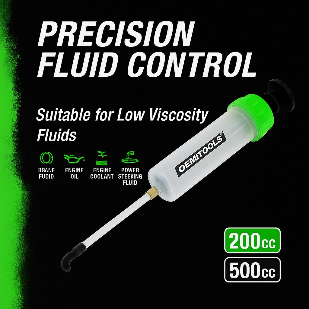 OEMTOOLS pump extracting fluid from a car reservoir demonstrating clean, controlled transfer