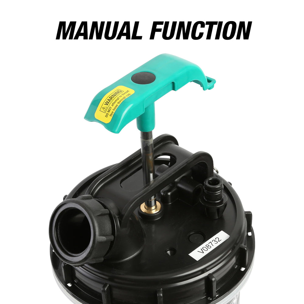 OEMTOOLS tank close-up highlighting leak-resistant single-piece reservoir for cleaner transfers