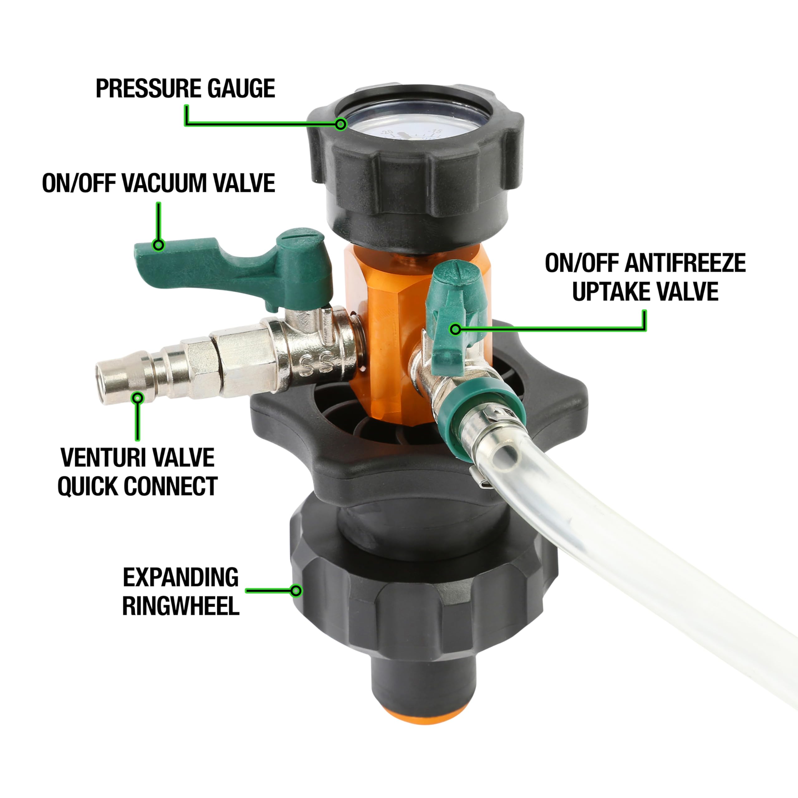 OEMTOOLS tapered cone adapter close-up demonstrating airtight seal for fast fills