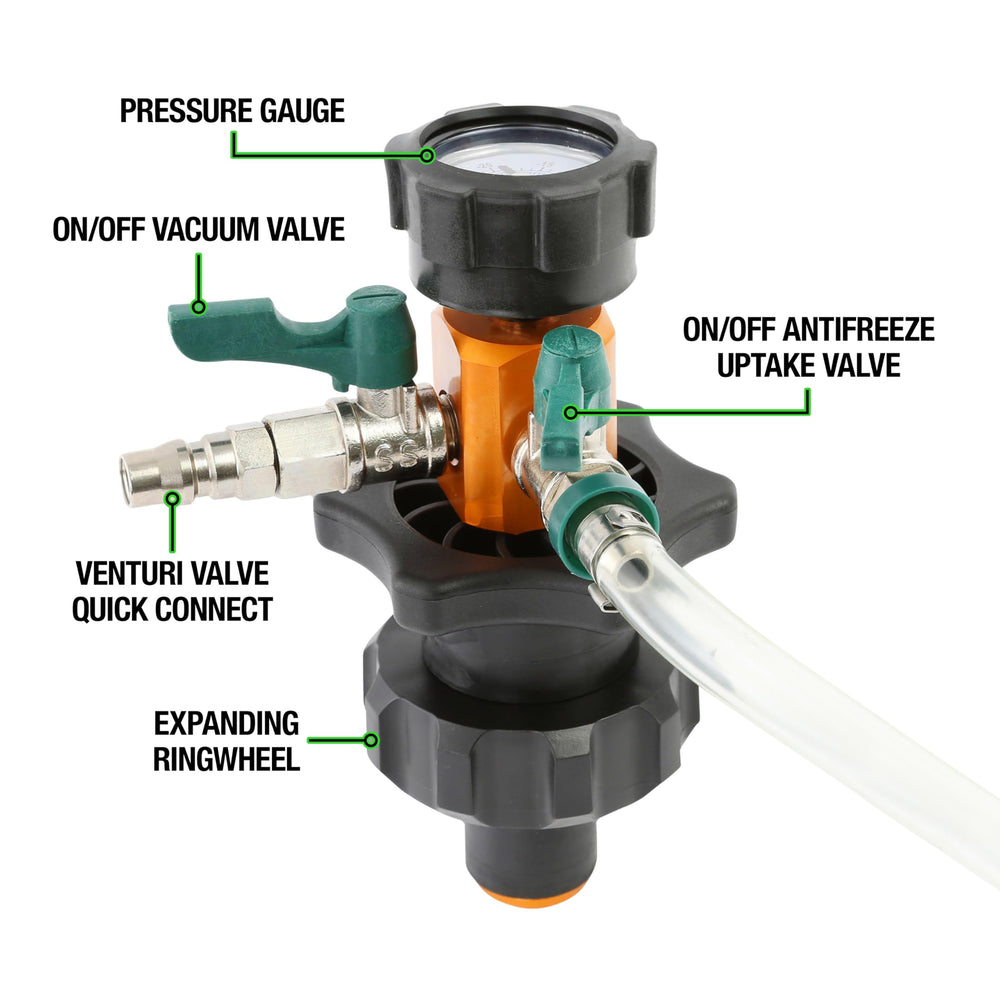 OEMTOOLS tapered cone adapter close-up demonstrating airtight seal for fast fills