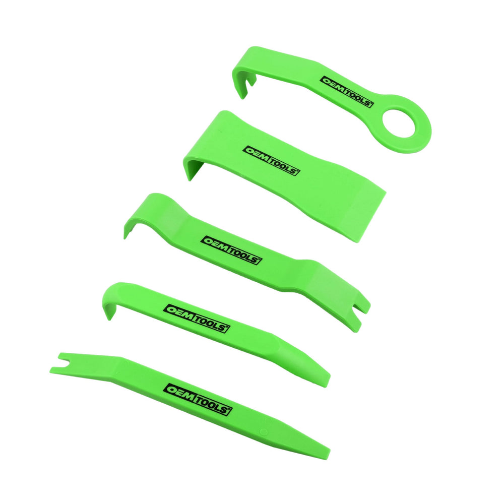 OEMTOOLS trim removal kit front view showing five nylon tools for damage-free prying