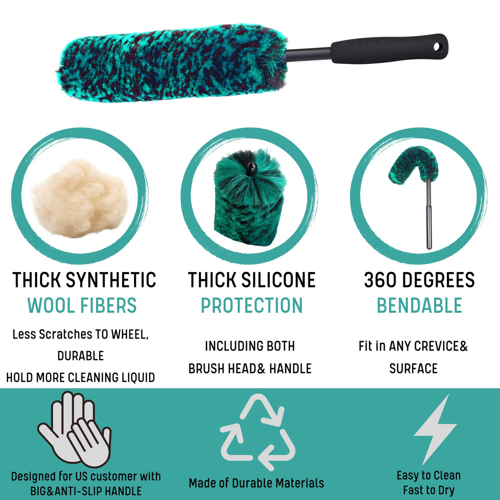 oesee stiff tire brush scrubbing tread to remove embedded dirt