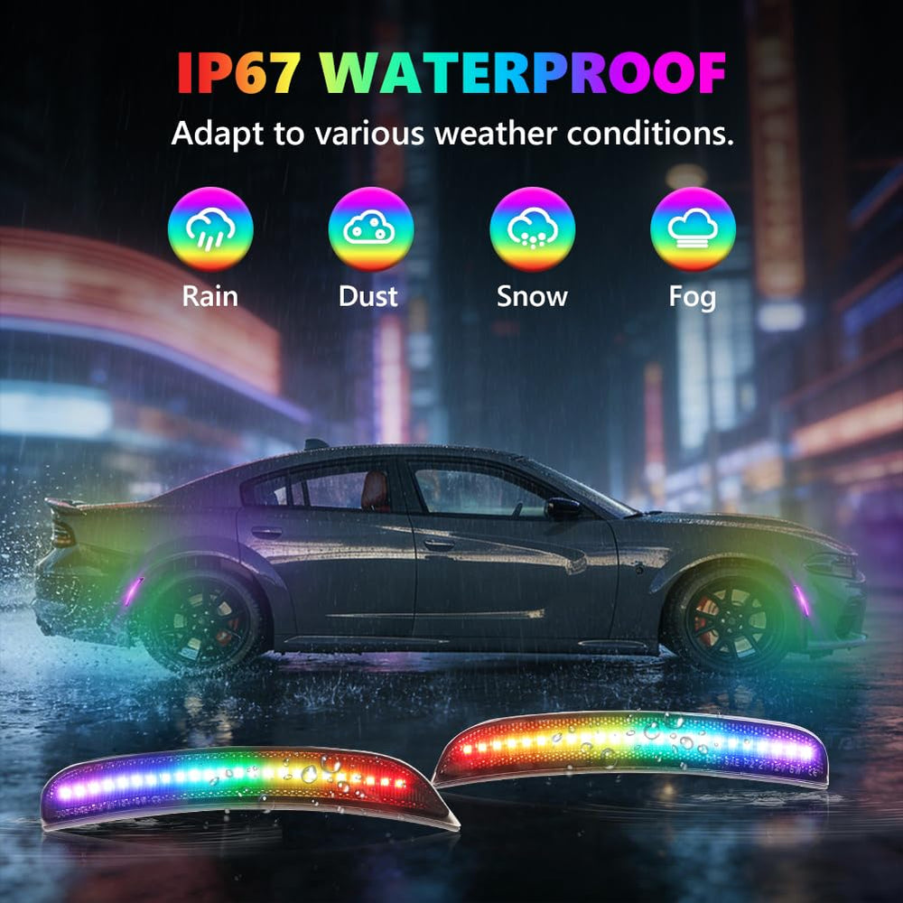OFFKAT rear marker lit at night showing selectable RGB ambiance