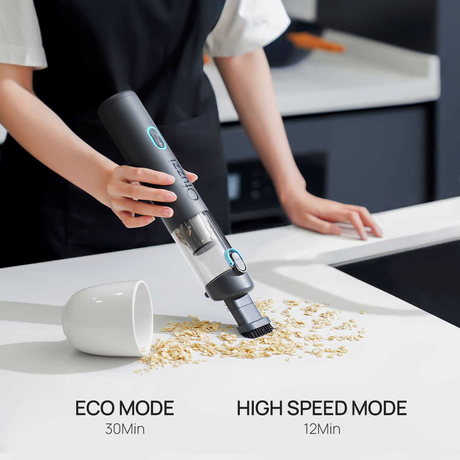 Ofuzzi H8 Apex cleaning a car seat removing crumbs and debris efficiently