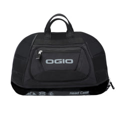 OGIO front view of helmet bag showing shape and zippered pocket, protects helmet