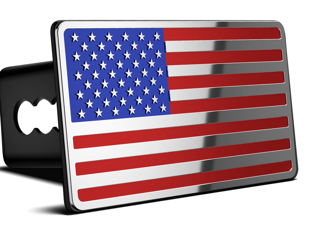 OGYE American flag hitch cover front view showing patriotic styling and curb appeal