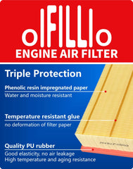 OIFILLIO engine air filter close-up of pleats showing filtration efficiency and durability