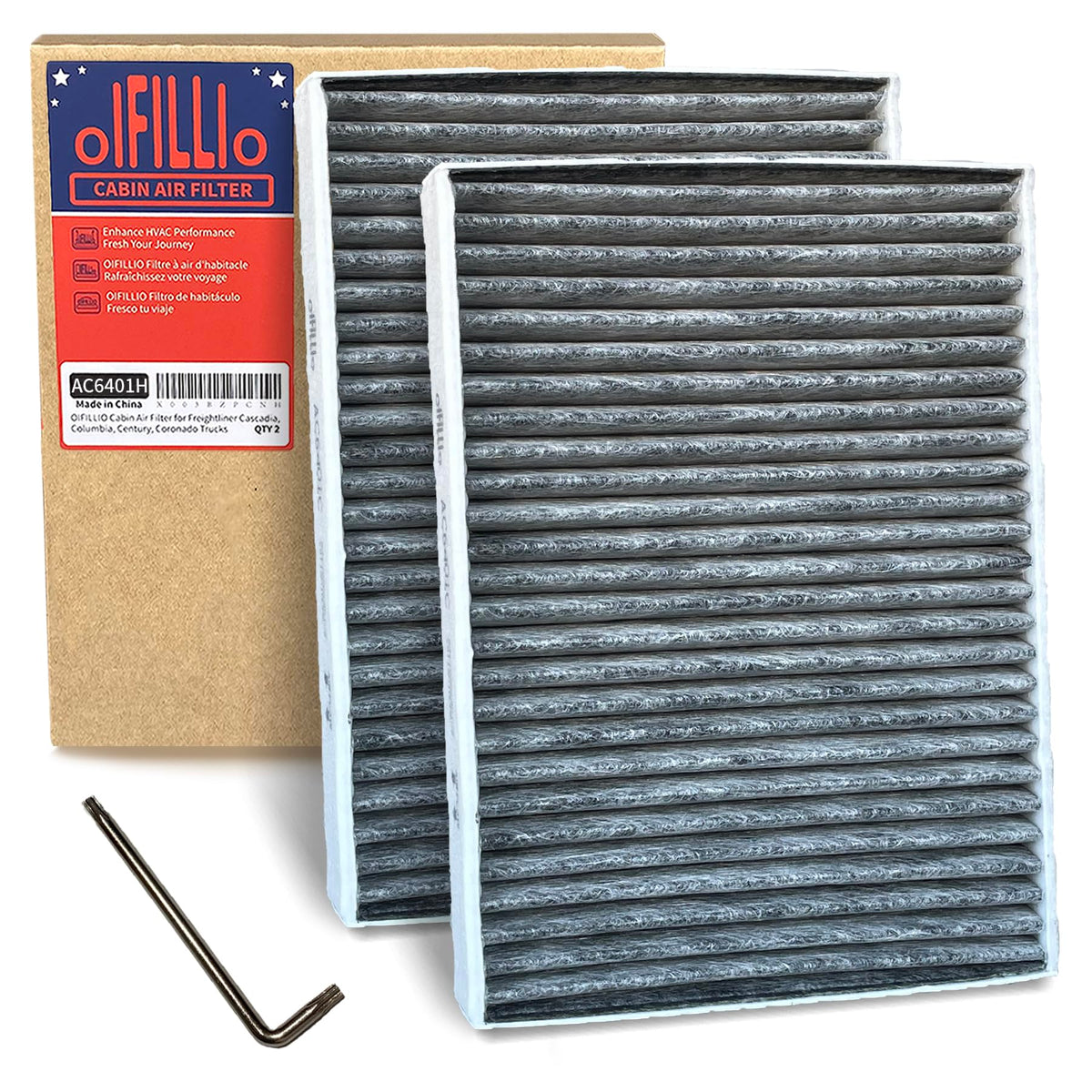 OIFILLIO front packaging for BMW cabin filter showing model fit and benefits
