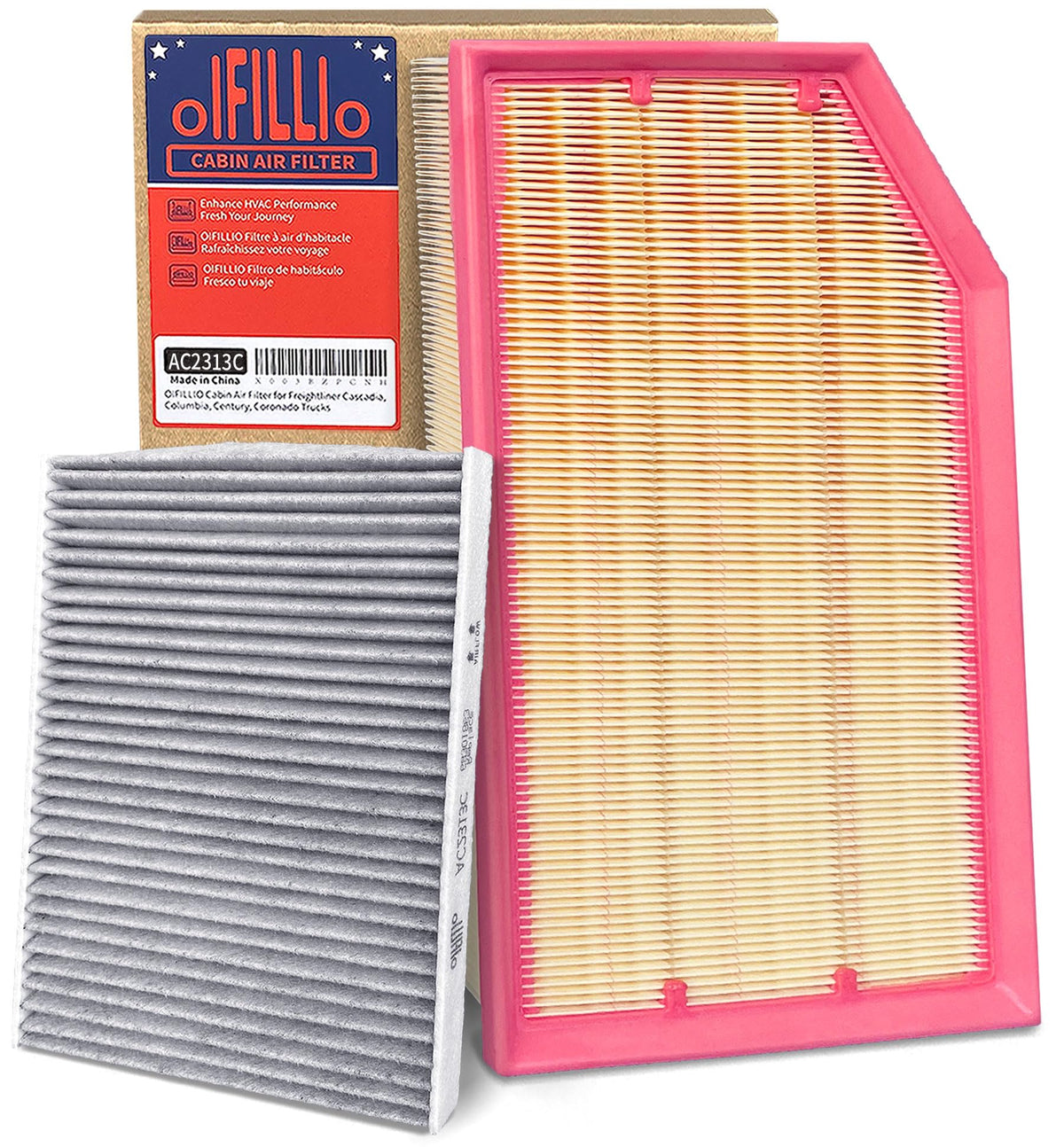 OIFILLIO front packaging showing complete engine and cabin filter kit benefits convenience
