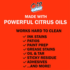 Oil Eater applied to concrete before and after showing deep stain removal