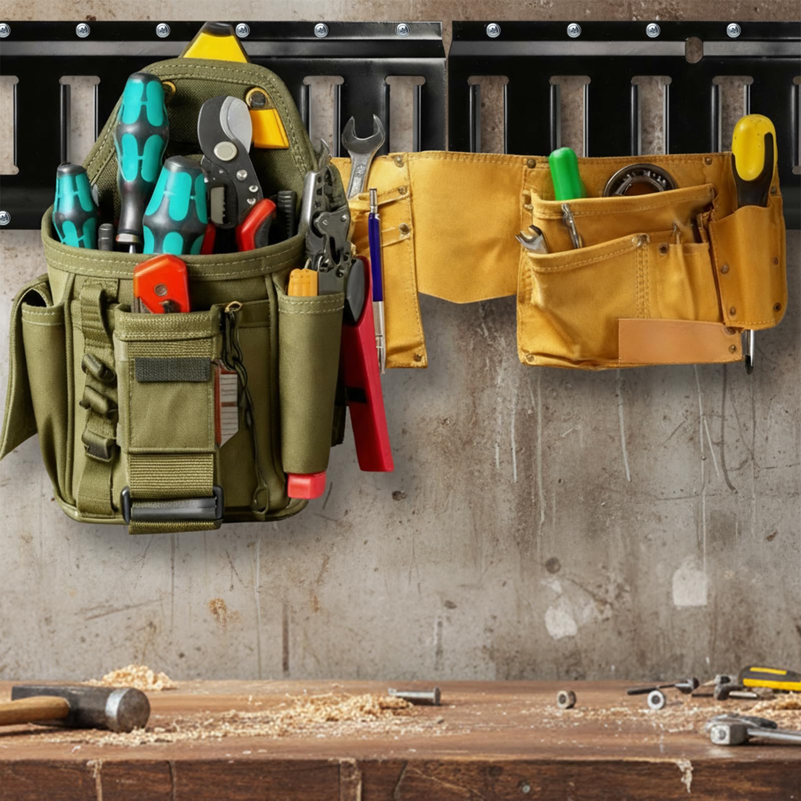 Okllen installed on garage wall showing organized storage and durable anchor-point benefit