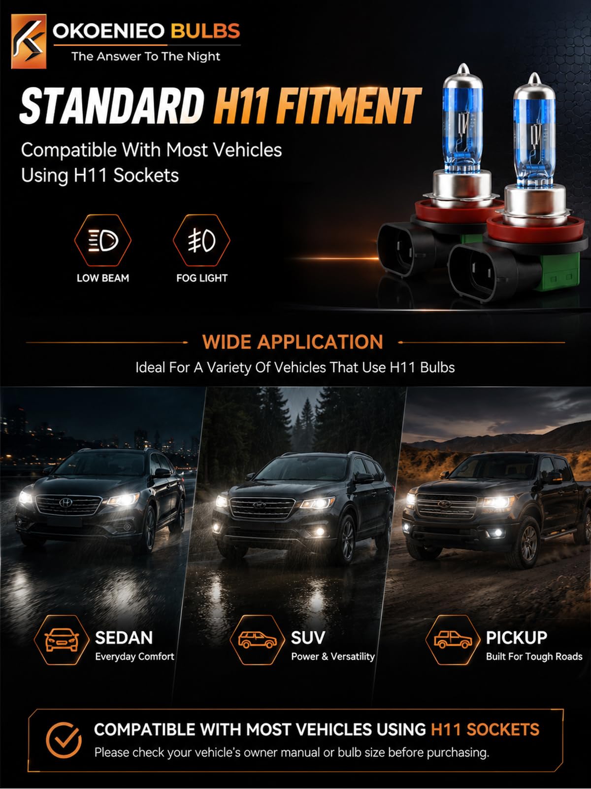 OKOENIEO H11 beside ruler illustrating compact size and fitment