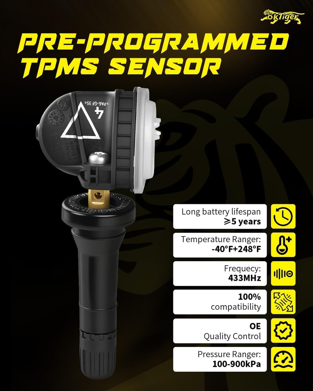 oktiger sensor mounted inside wheel illustrating durable sealed construction