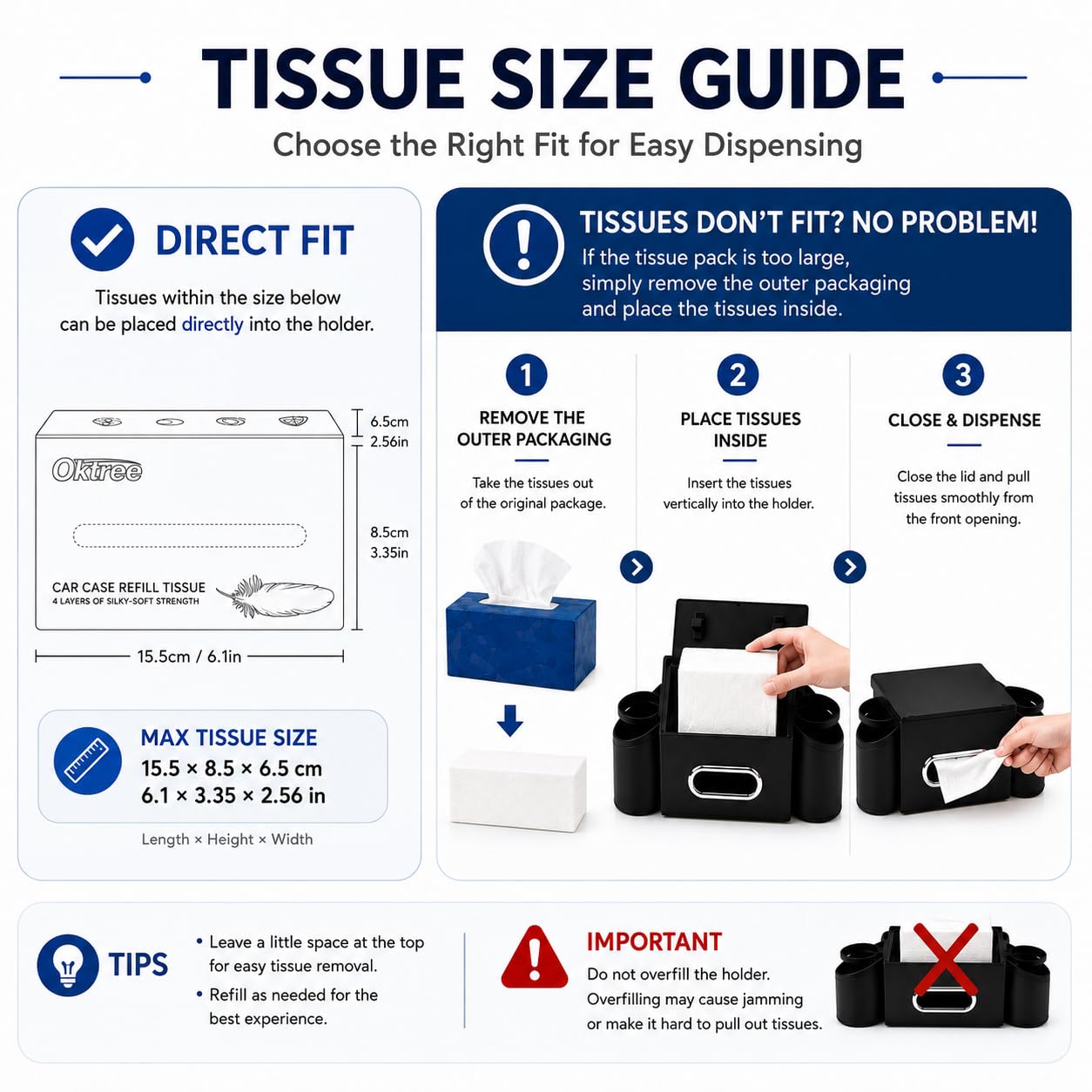 Oktree tissue box slot detail showing easy access to tissues for passengers