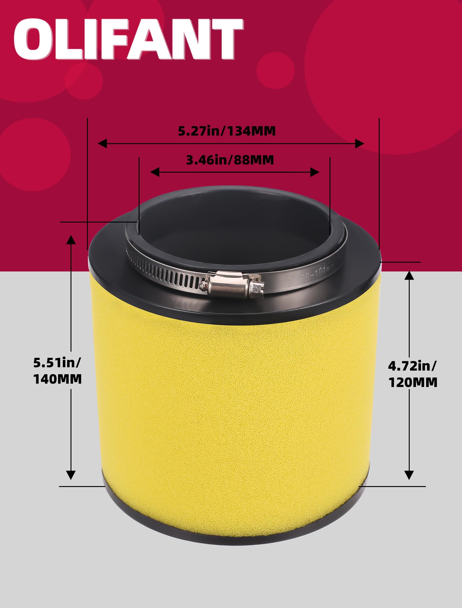 OLIFANT filter next to ruler for scale, confirms correct size for Honda models