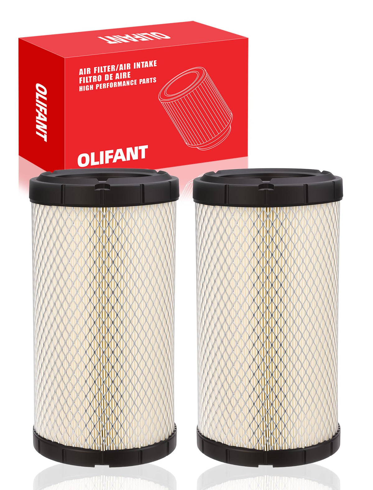 OLIFANT front view of packaged air filters showing fitment benefit