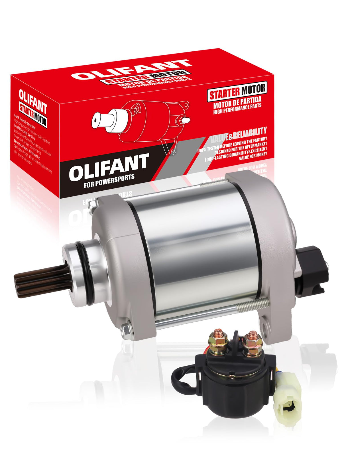 OLIFANT starter front view showing mounting pattern and quick verification benefit