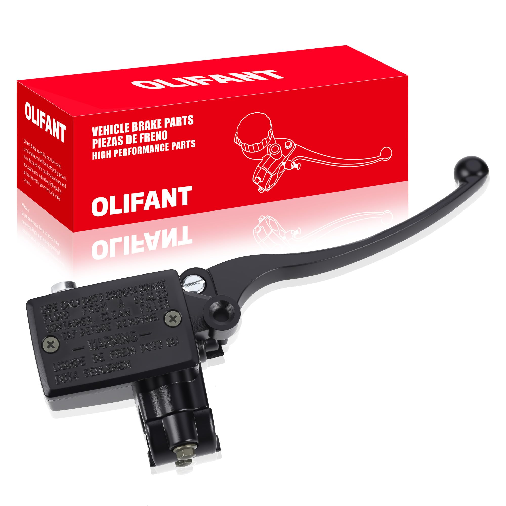 OLIFANT master cylinder front view showing lever and reservoir, improved control