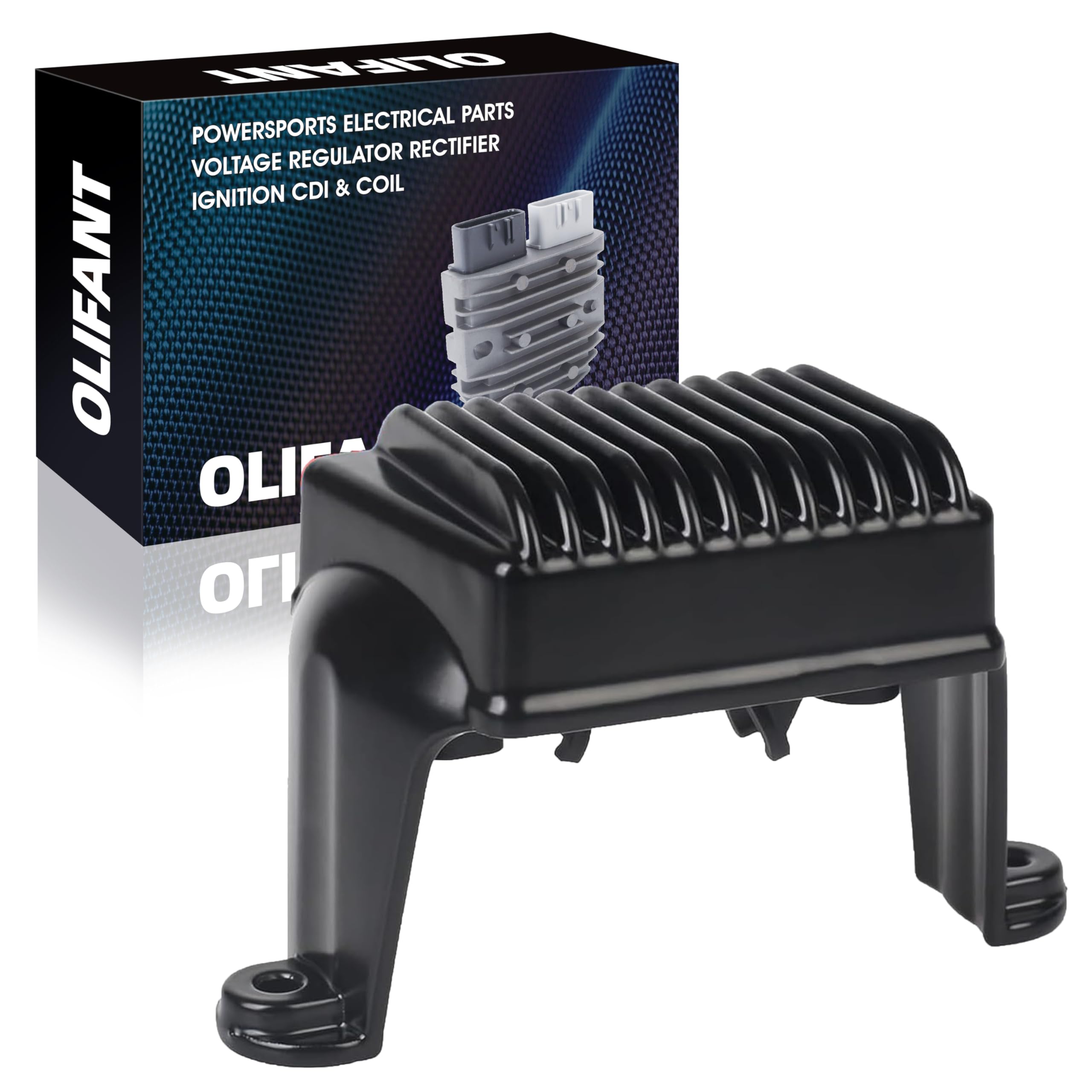 OLIFANT regulator rectifier front view showing mounting points and cooling fins benefit reliable fit
