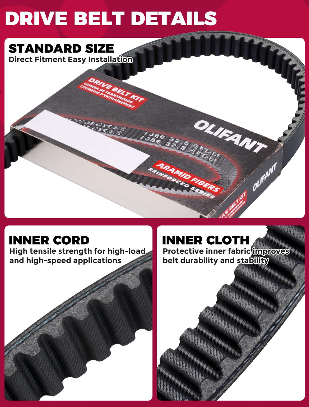 OLIFANT belts next to ruler and label illustrating exact dimensions for easy comparison