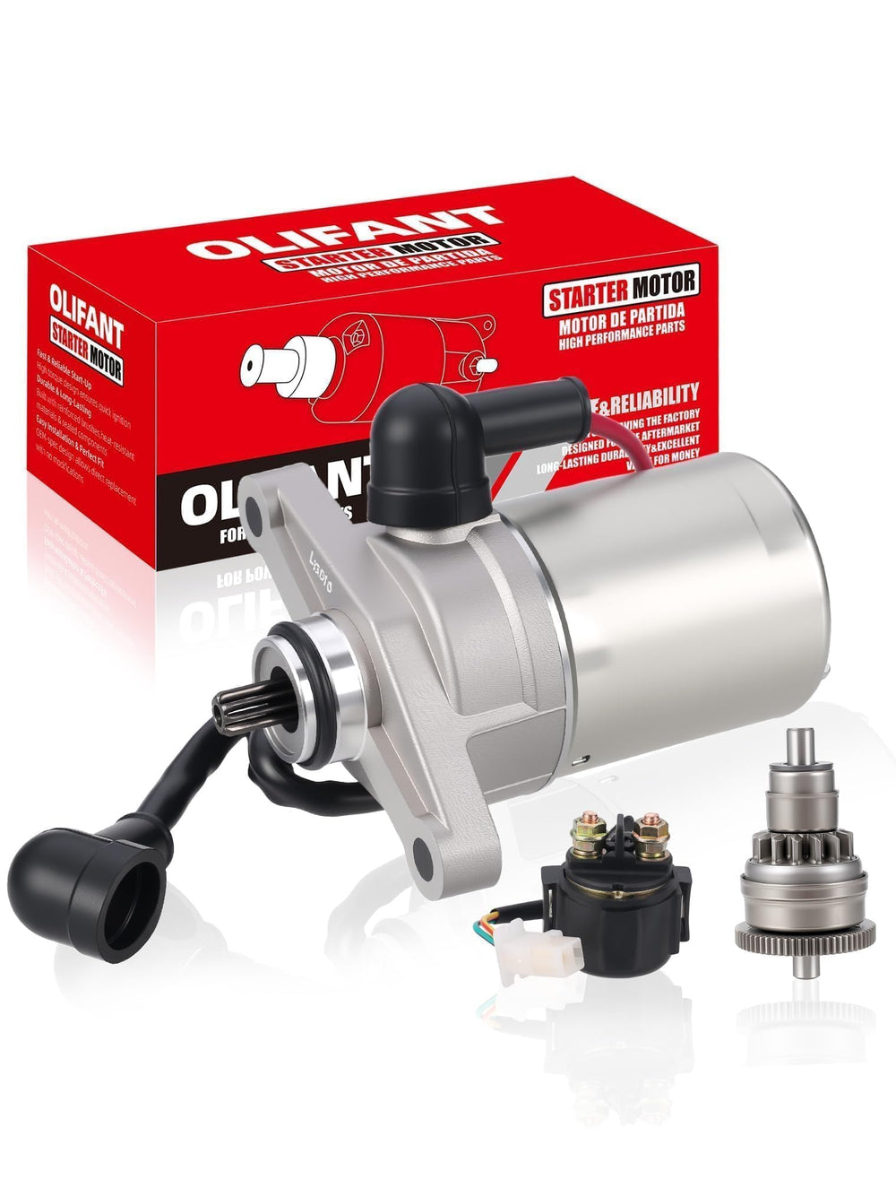 OLIFANT starter front view showing compact housing and easy mounting benefit