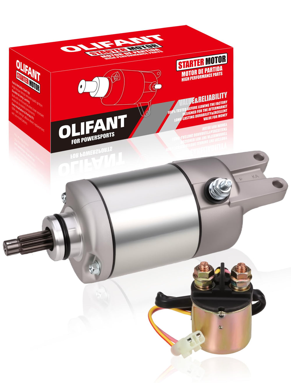 OLIFANT starter front view showing mounting points and fitment benefit