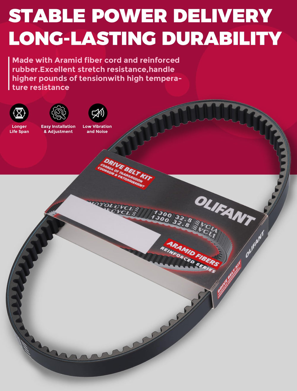 OLIFANT starter generator belt close-up highlighting width for proper charging performance