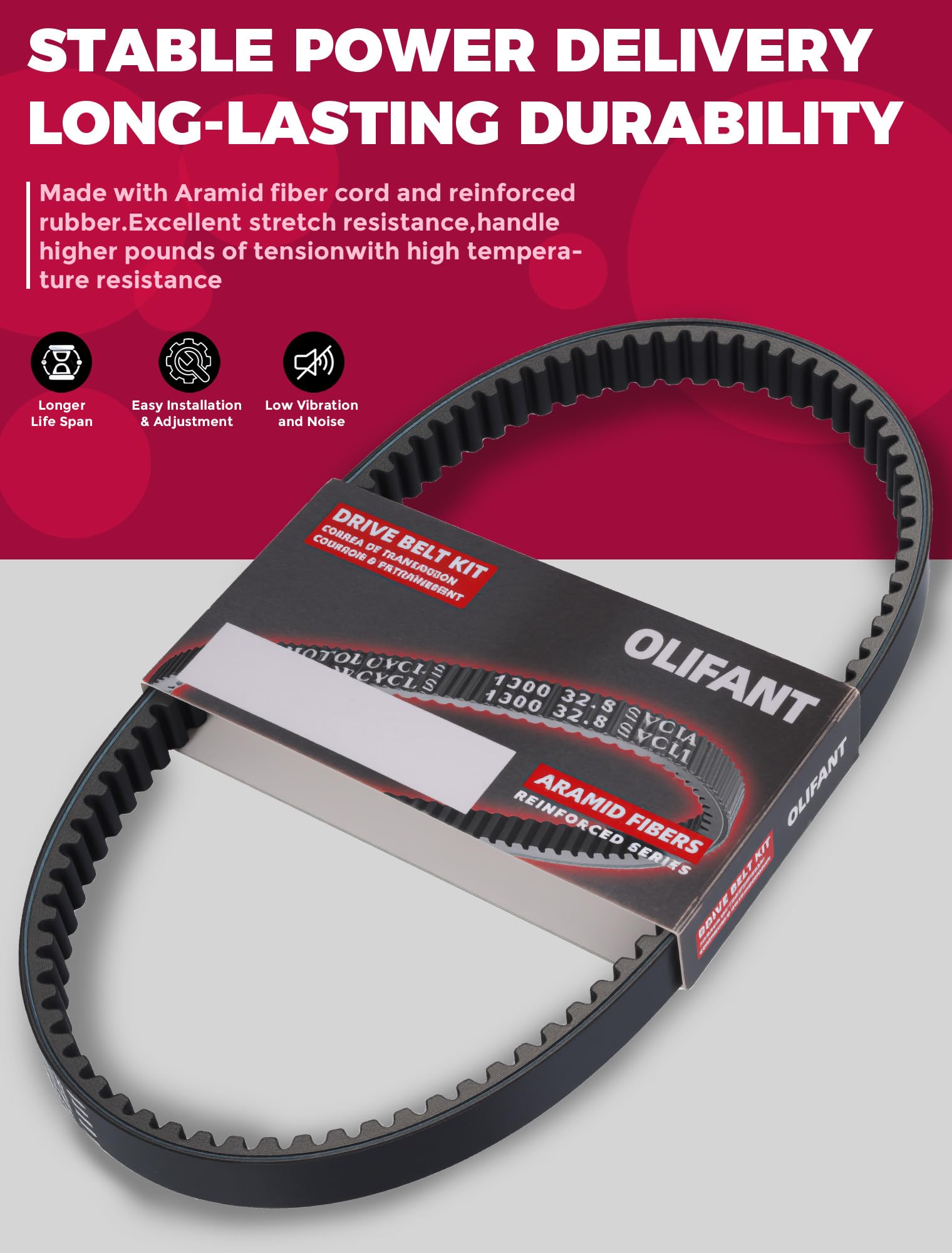 OLIFANT starter generator belt close-up showing thin profile for proper charging