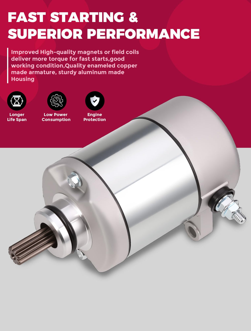 OLIFANT starter side profile with label showing model and compatibility benefit